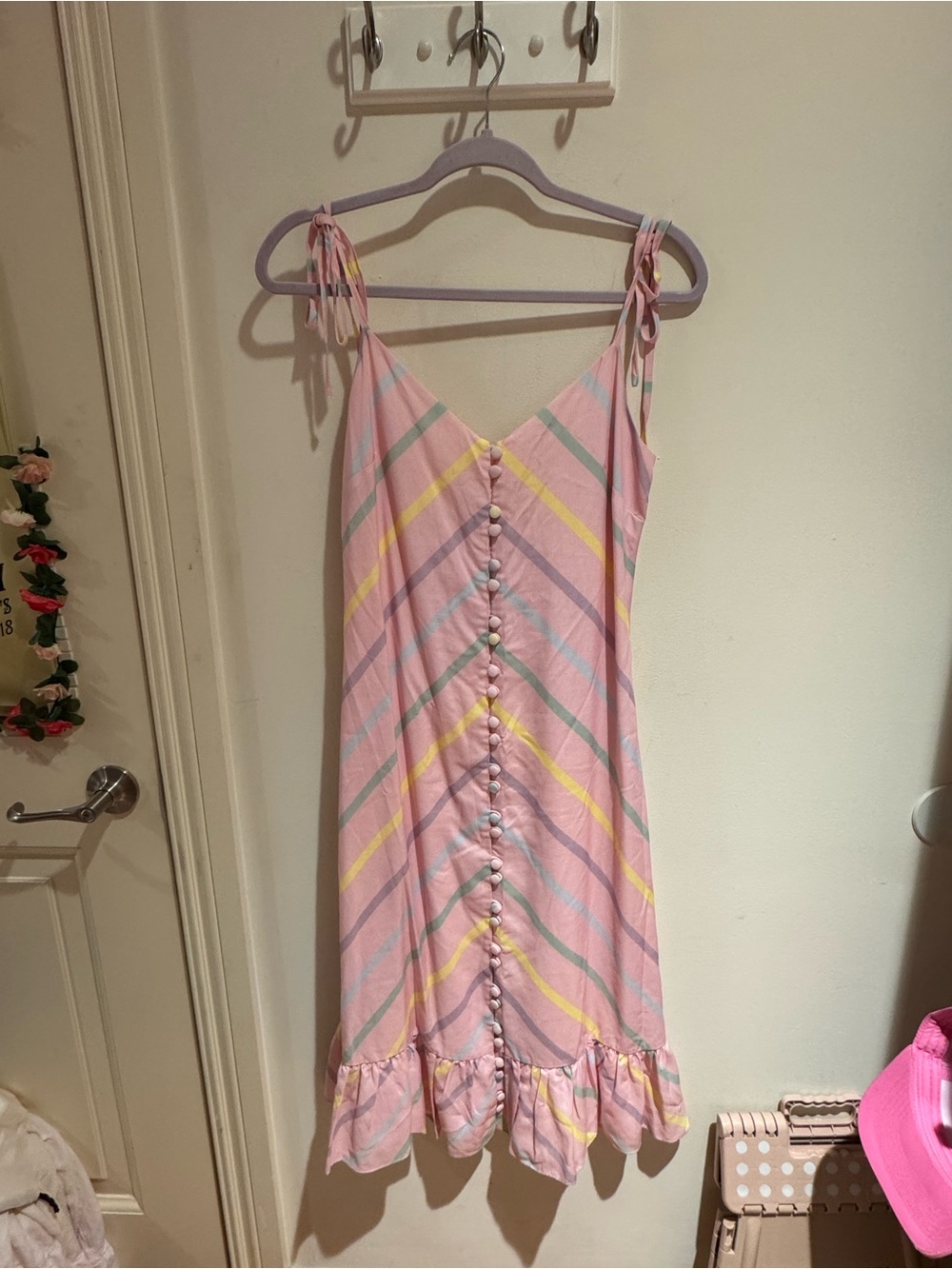 Olivia Rubin striped midi dress spaghetti straps and a button-down front